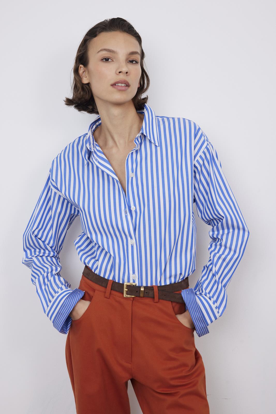 BLOUSE LS-*-STRIPE-BLUE