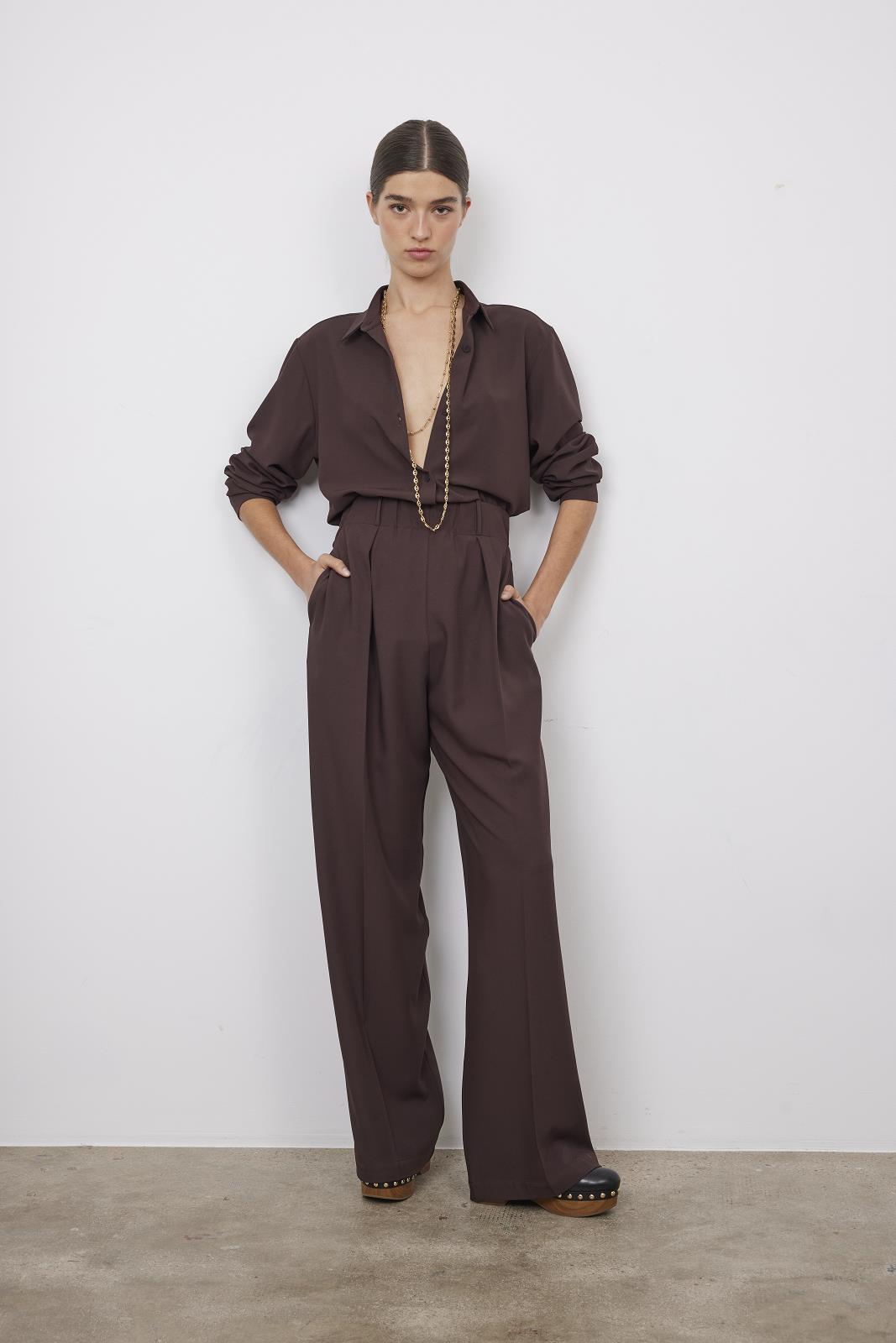 PANTS DRESSED L-*-UNI-BROWN DARK