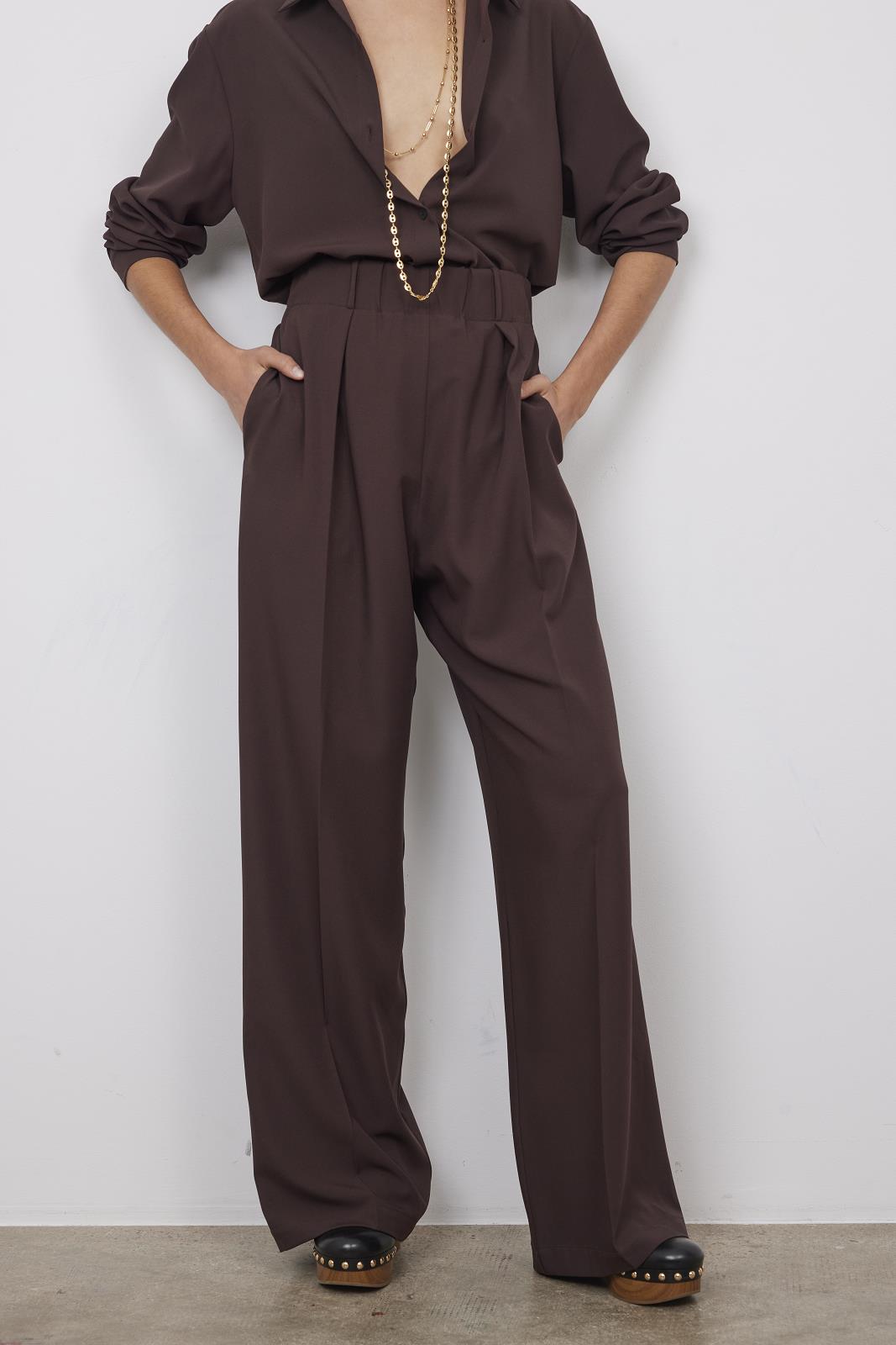 PANTS DRESSED L-*-UNI-BROWN DARK