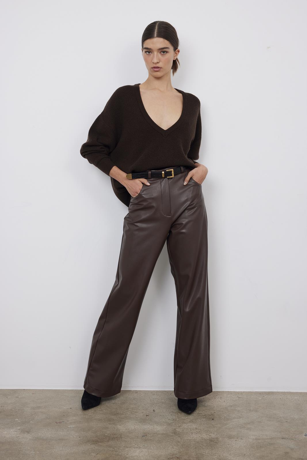 PANTS CASUAL L-LEATHER (FAKE)-UNI-BROWN