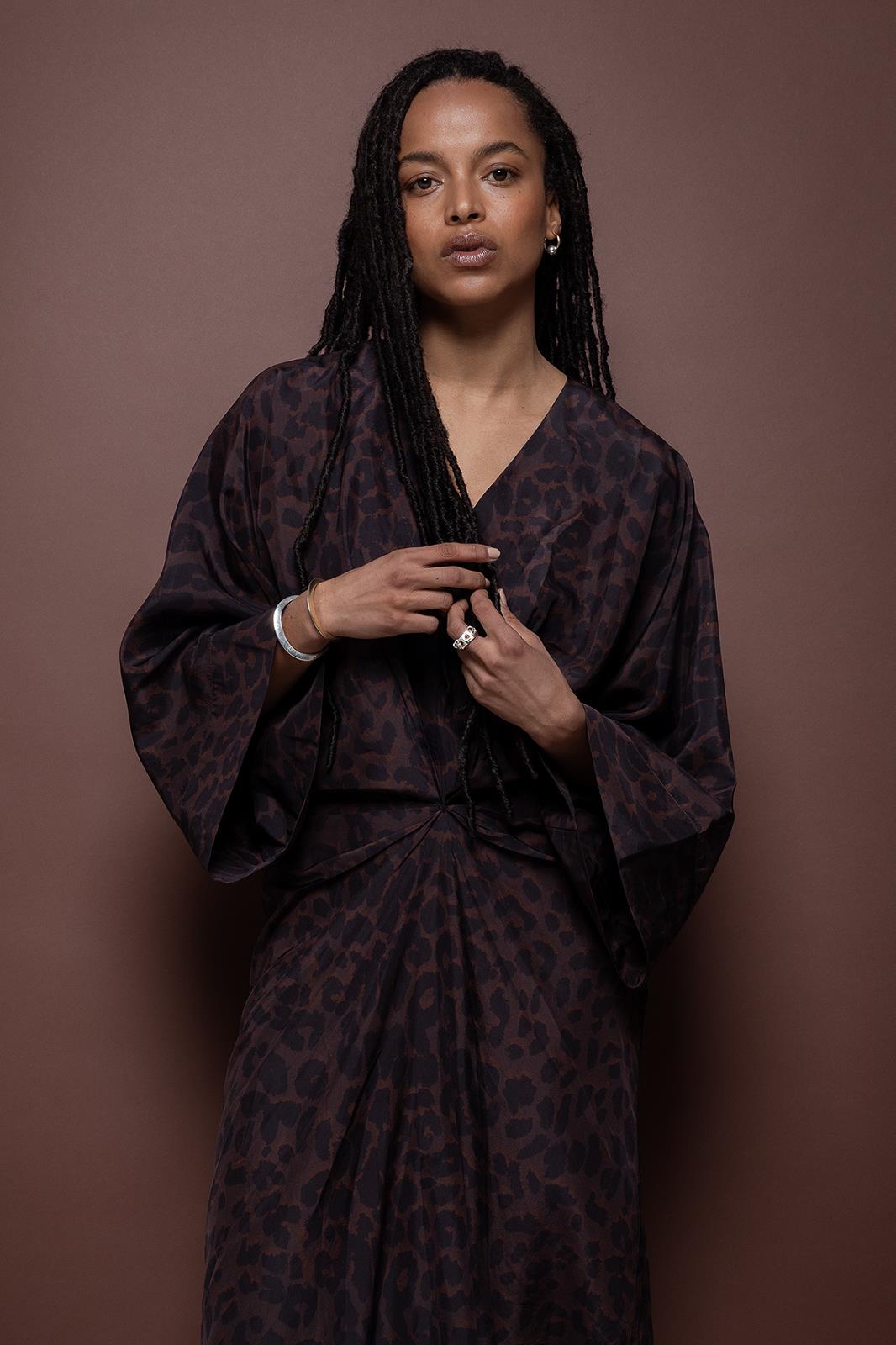 DRESS LS-LONG-PRINT-BROWN