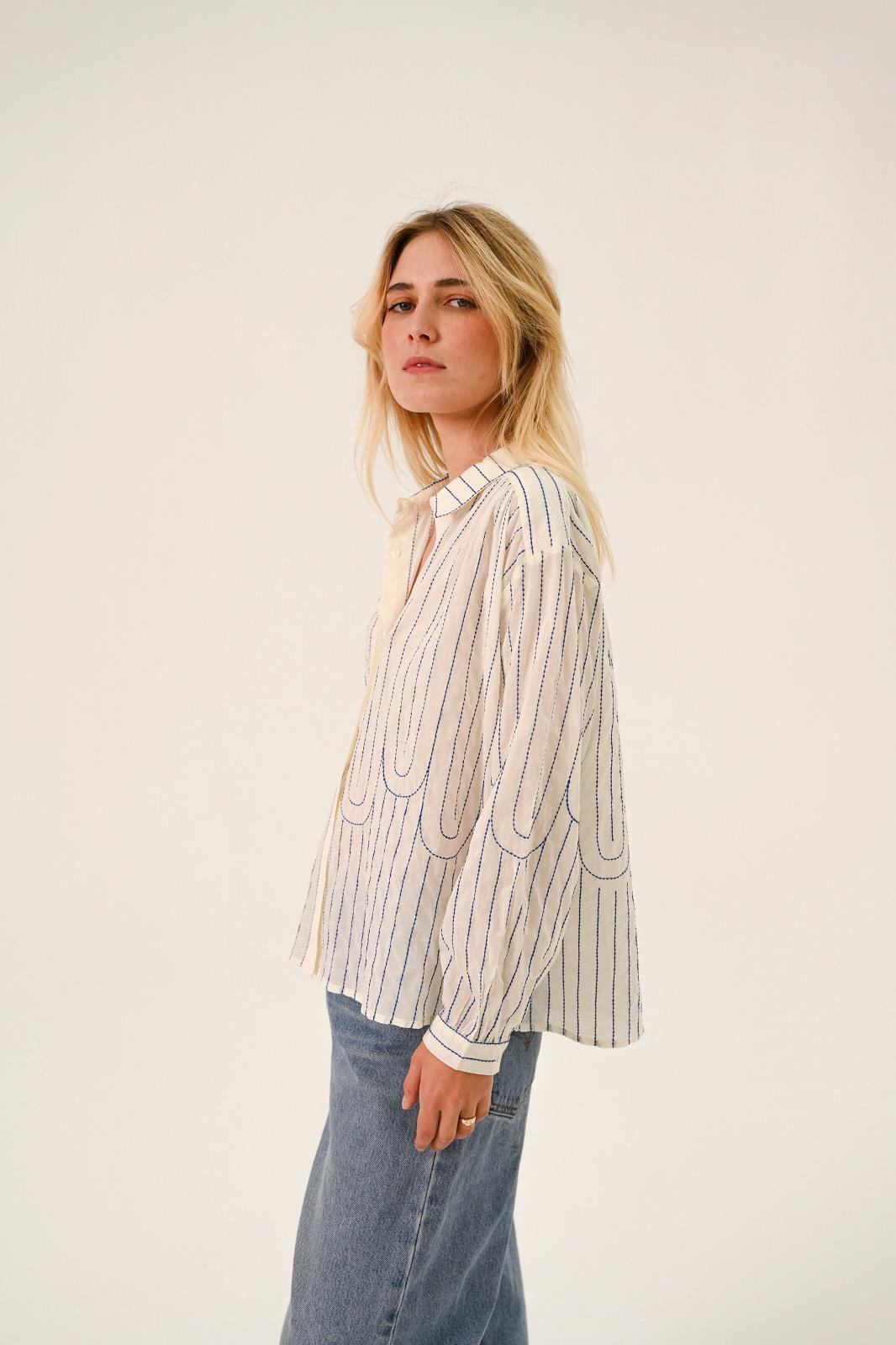 BLOUSE LM STREEP ECRU