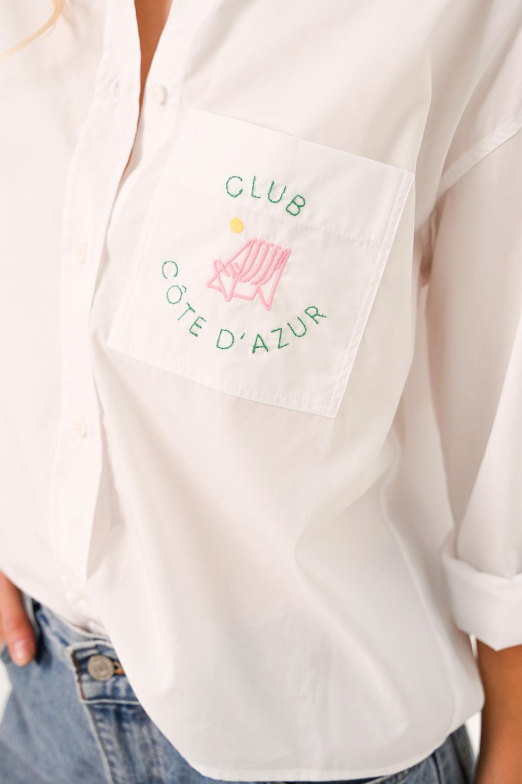 BLOUSE LM UNI+APPLI WIT