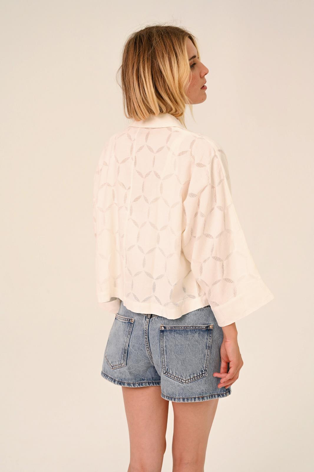 BLOUSE 3/4M PRINT ECRU