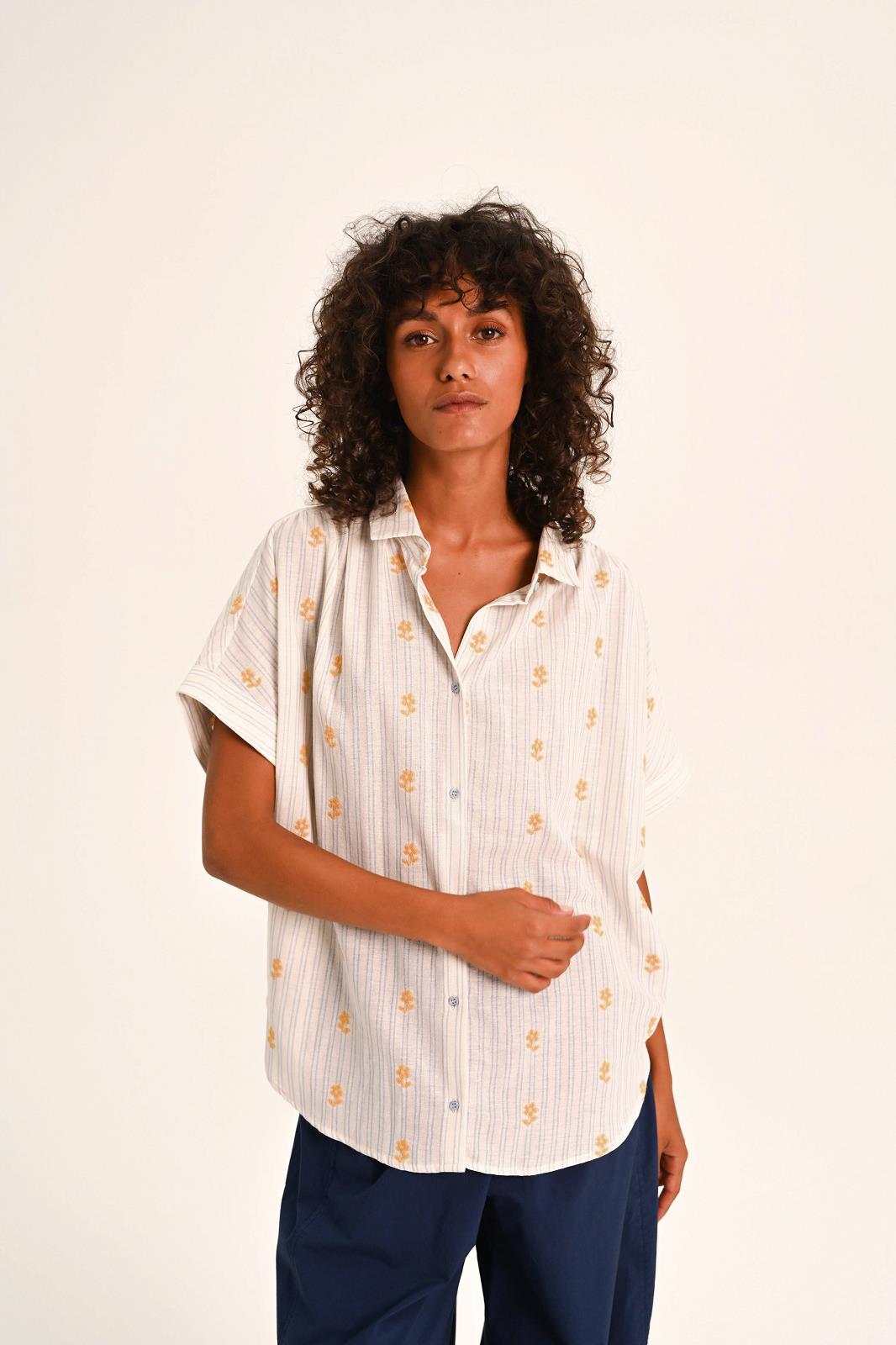 BLOUSE 3/4M PRINT ECRU