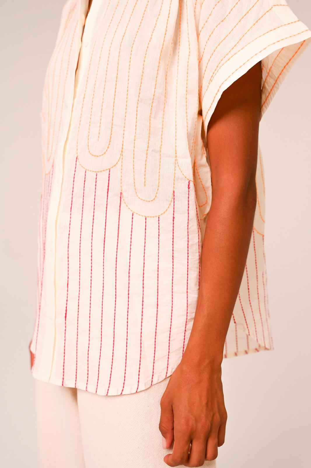 BLOUSE SS STREEP GEEL