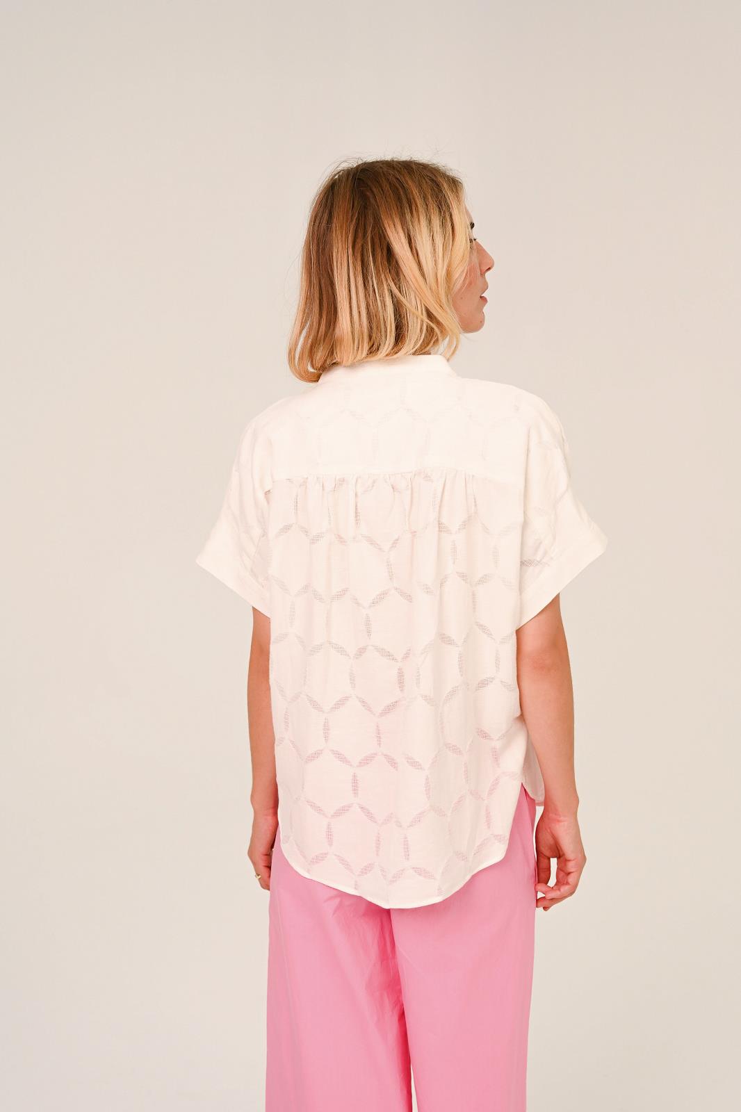 BLOUSE SS BORDUUR ECRU