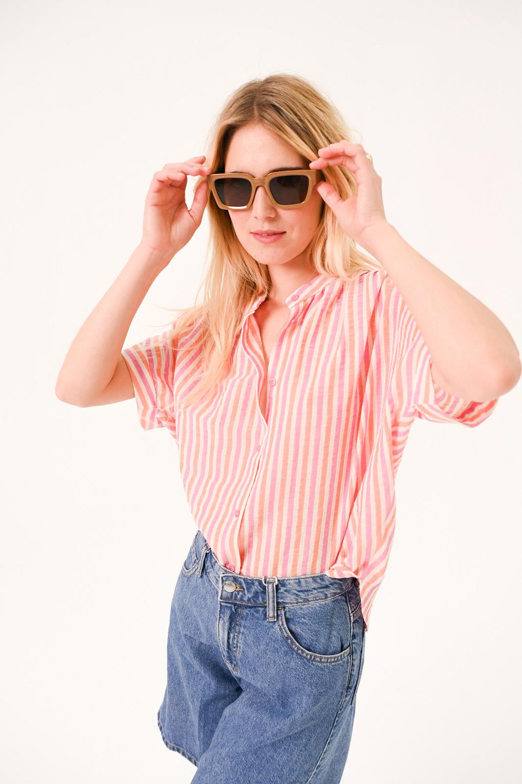 BLOUSE SS STREEP ROZE