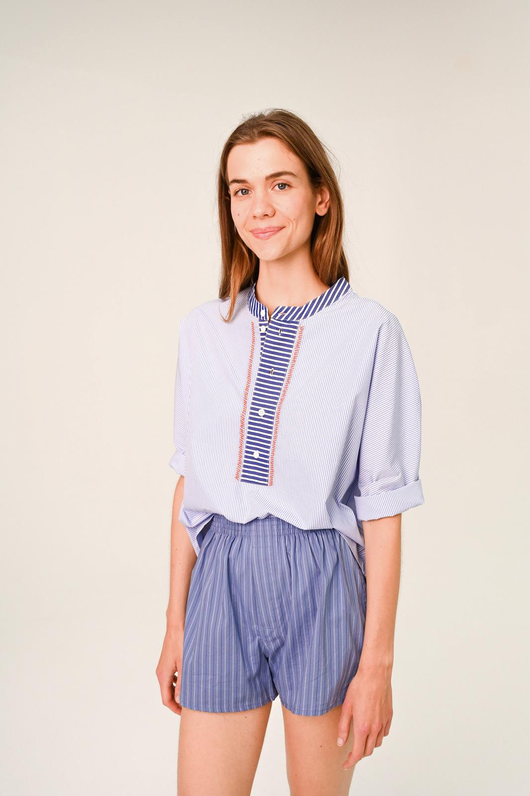 BLOUSE 3/4S STREEP BLAUW