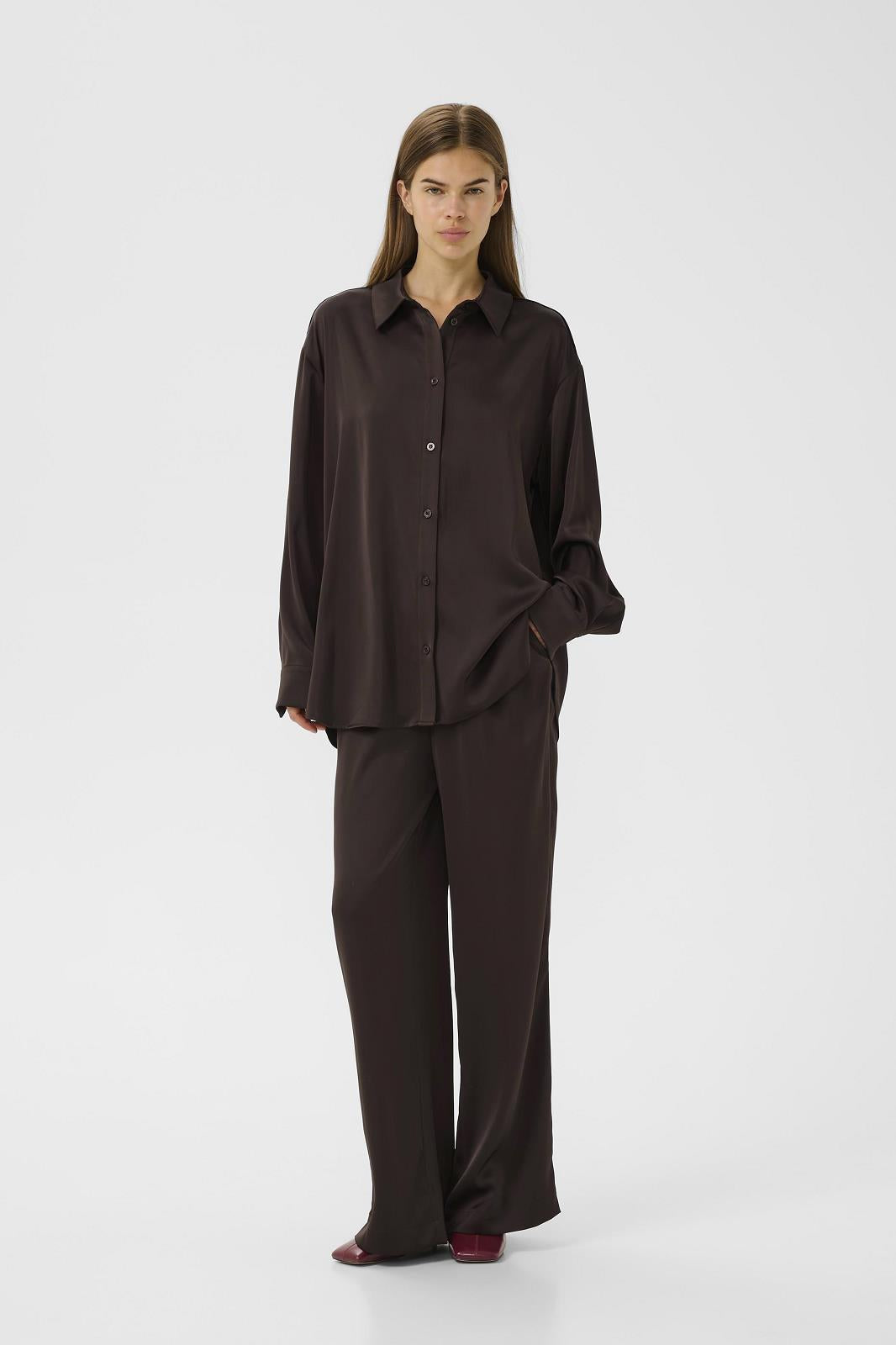 PANTS DRESSED L-*-UNI-BROWN DARK