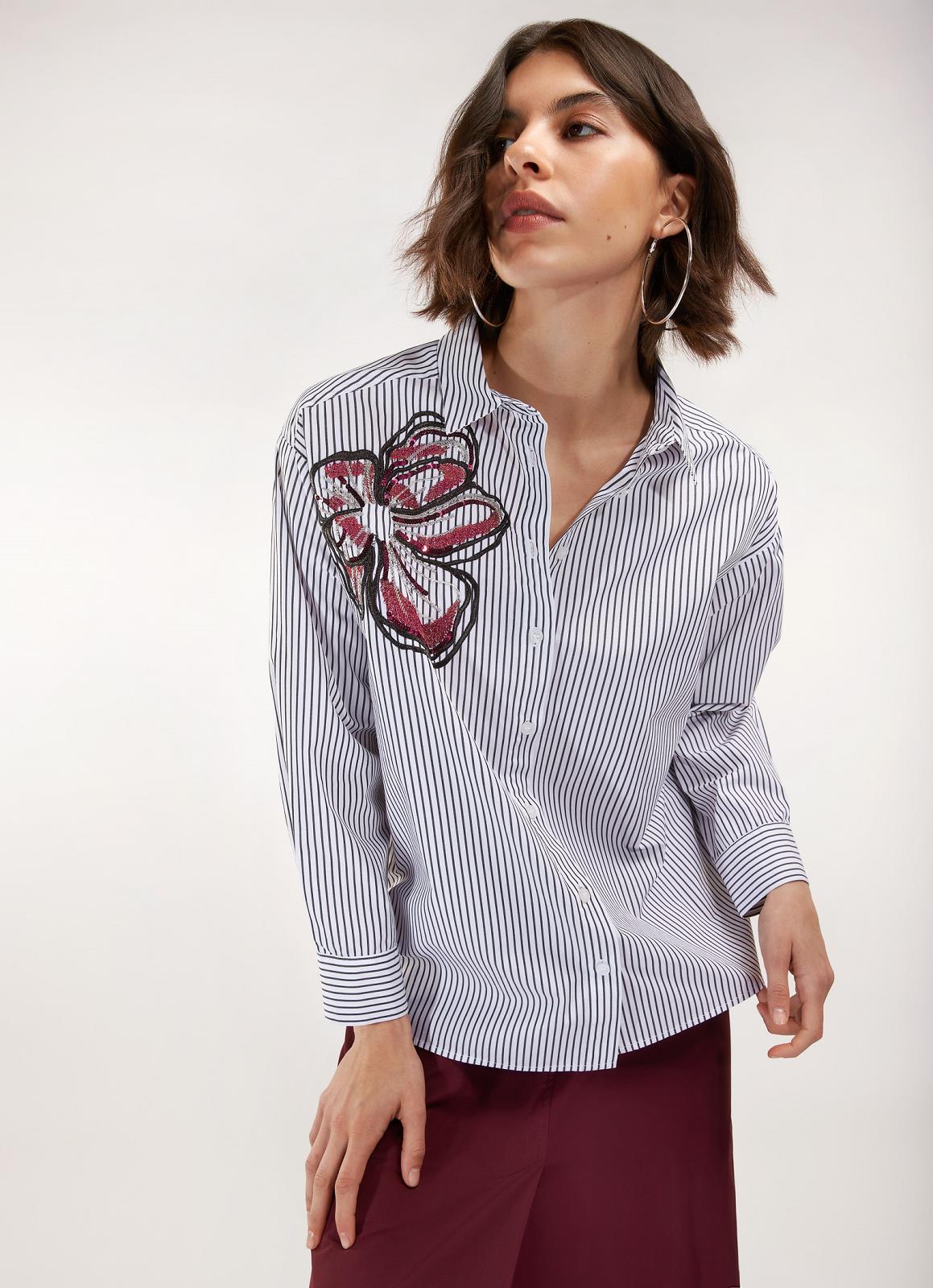 BLOUSE LS-*-STRIPE+APPLI-ANTRACITE