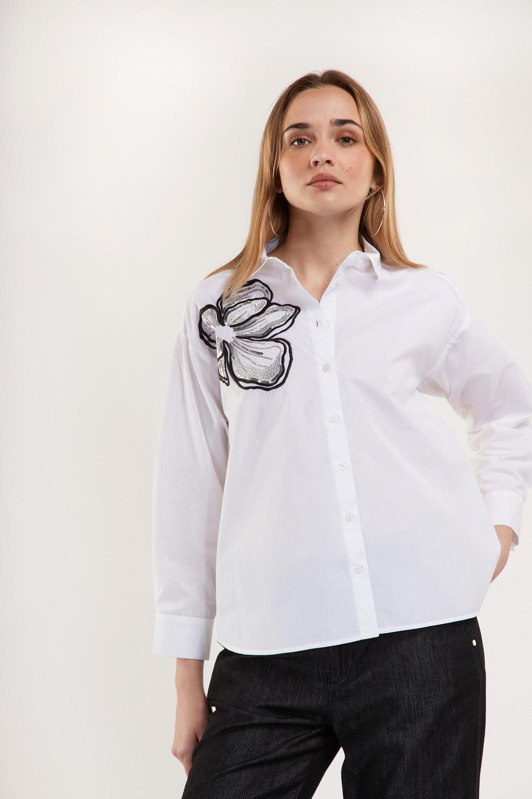 BLOUSE LS-*-UNI+APPLI-WHITE