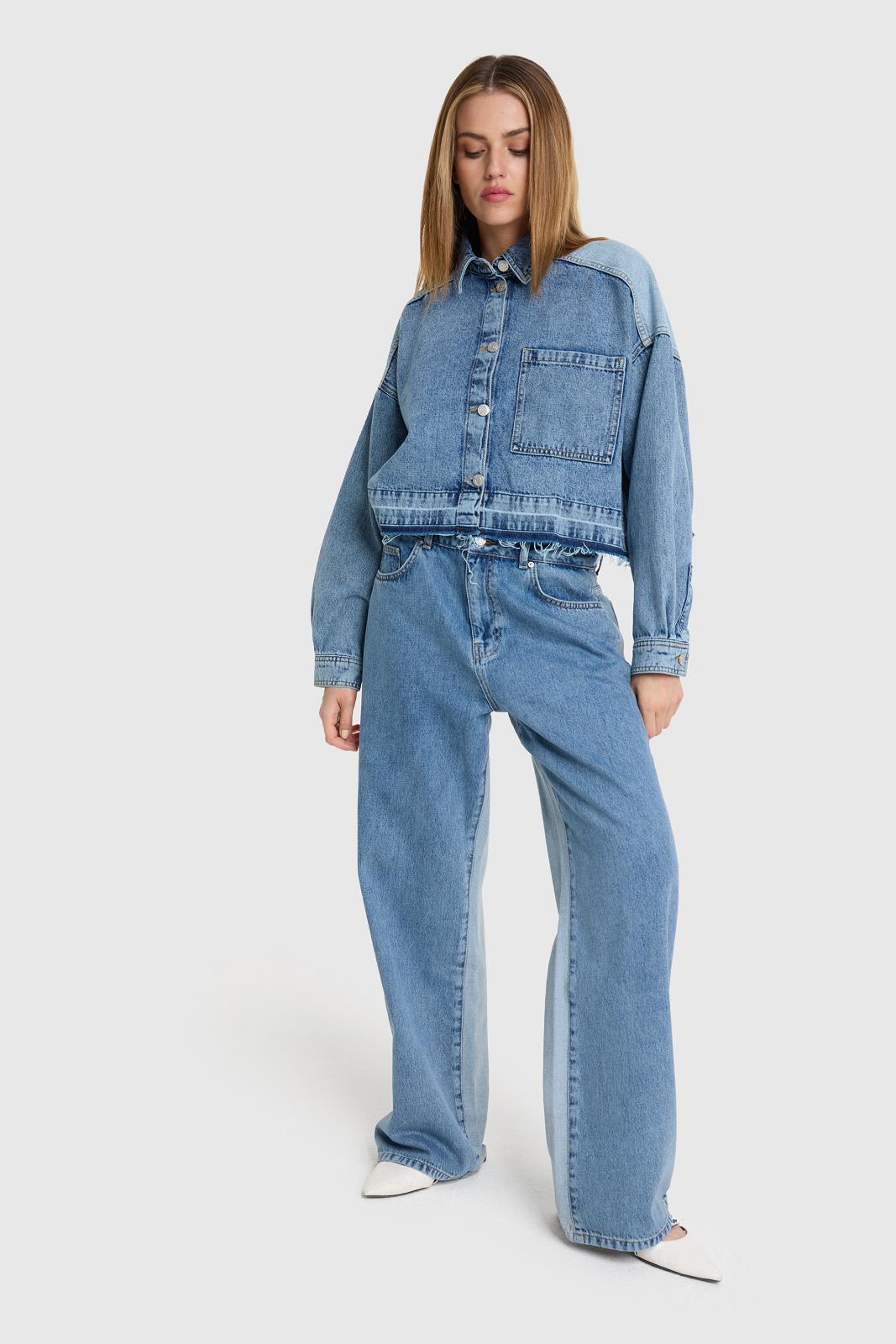 Woven Mix Denim Blouse