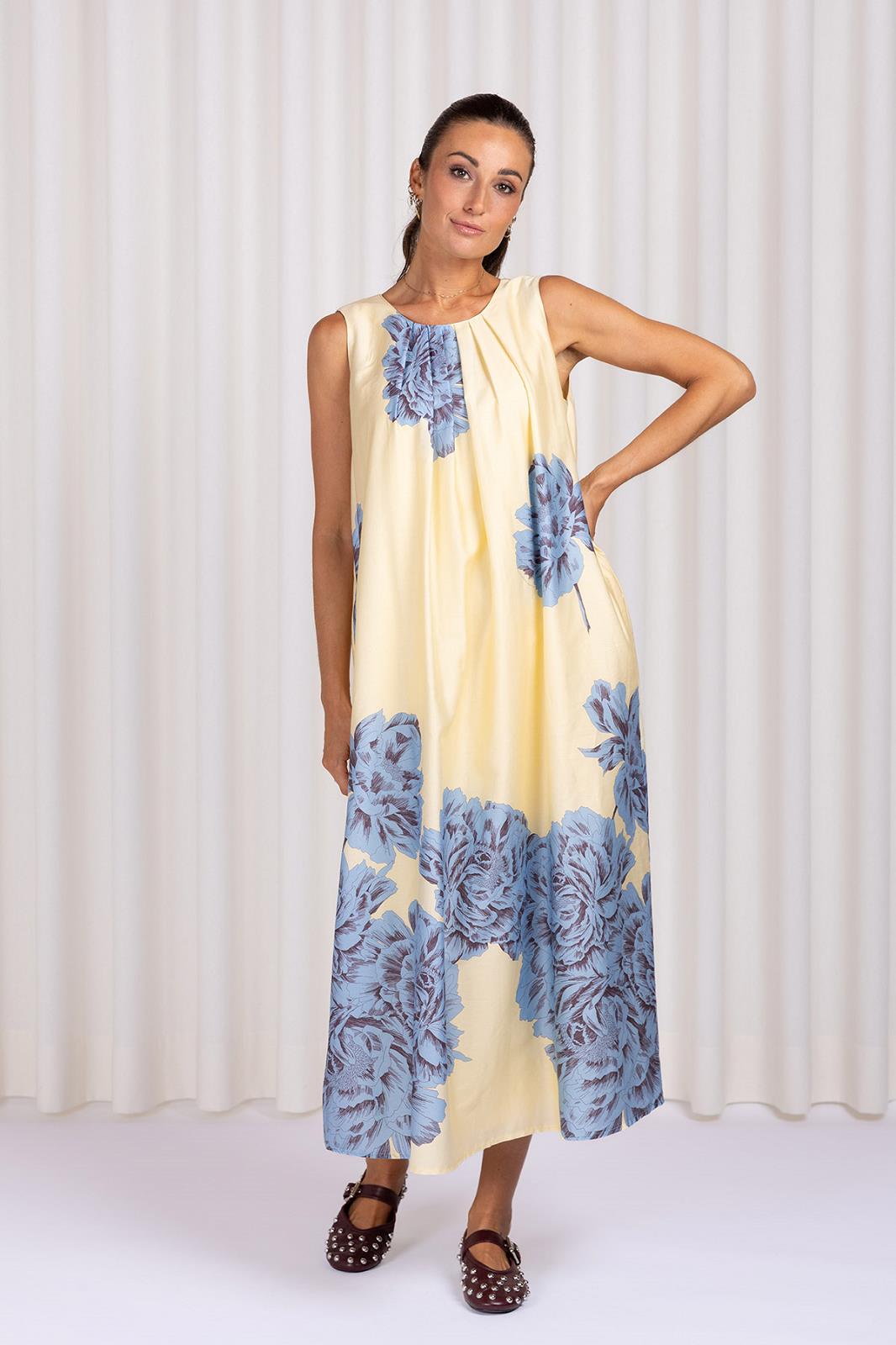 JURK LANG ZM PRINT GEEL/BLAUW
