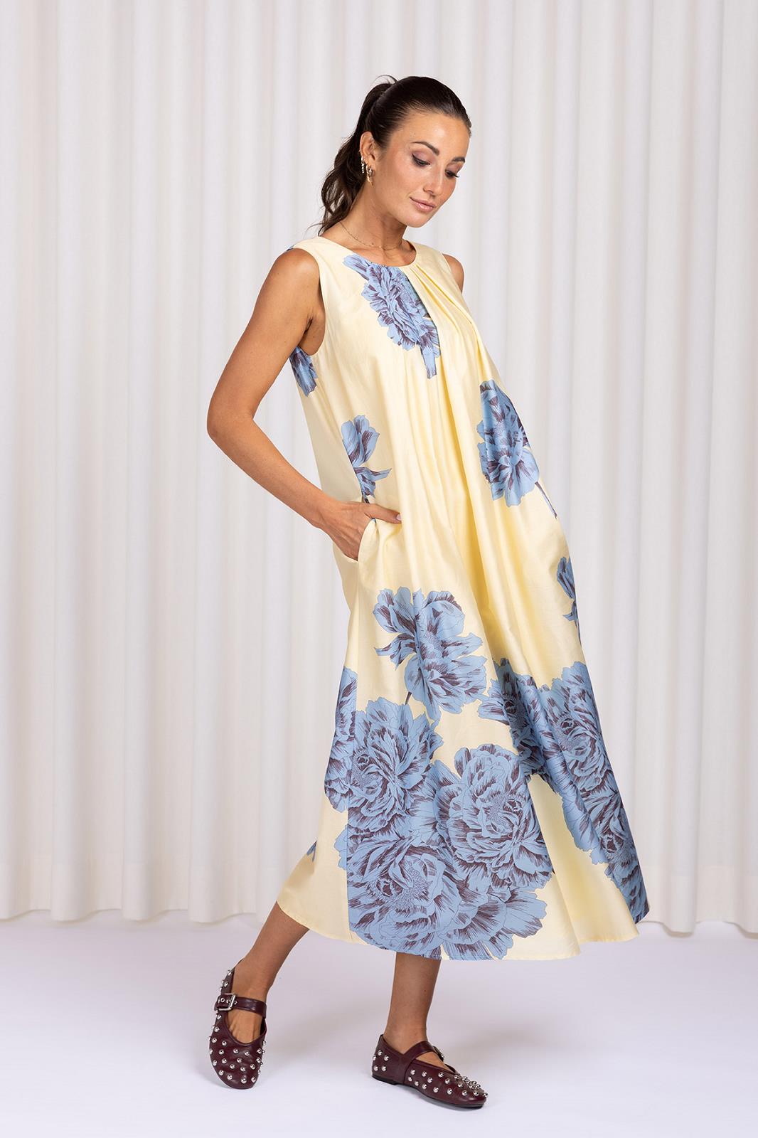 JURK LANG ZM PRINT GEEL/BLAUW