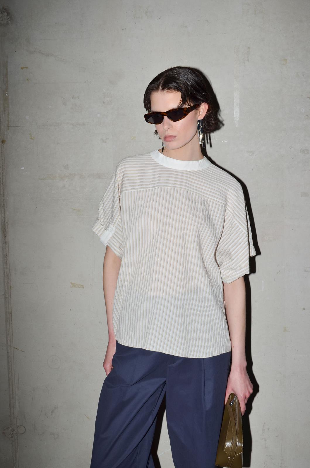 BLOUSE KM STREEP ECRU/BEIGE