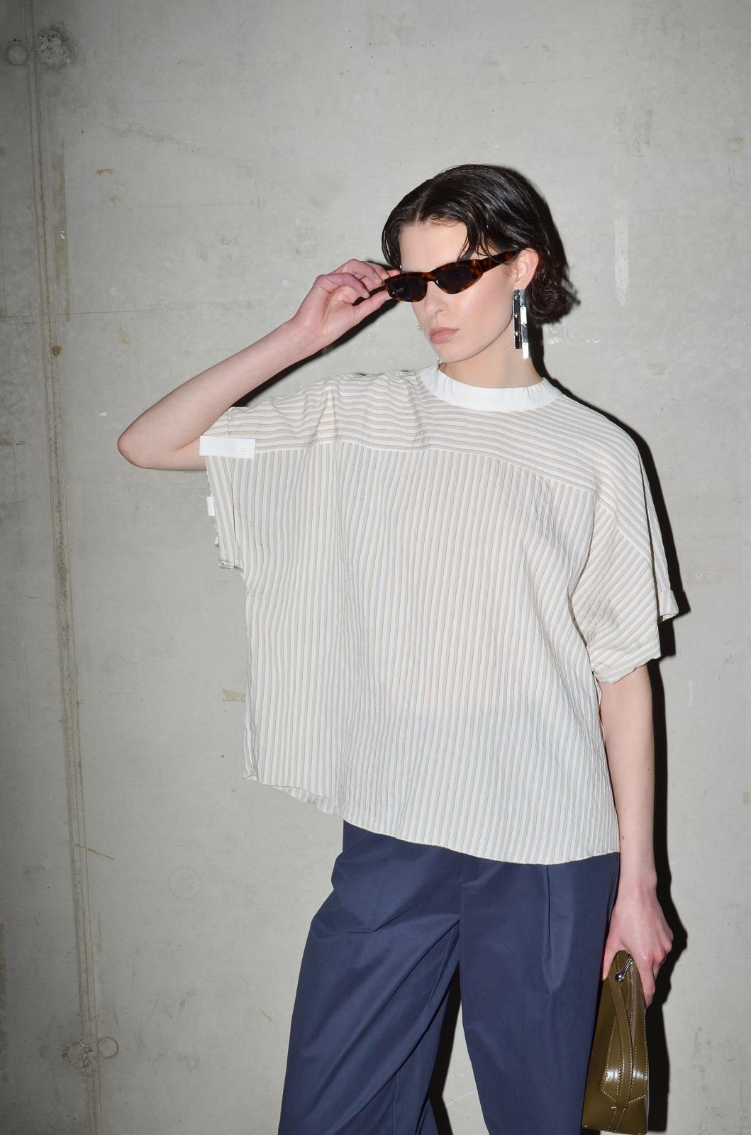BLOUSE KM STREEP ECRU/BEIGE