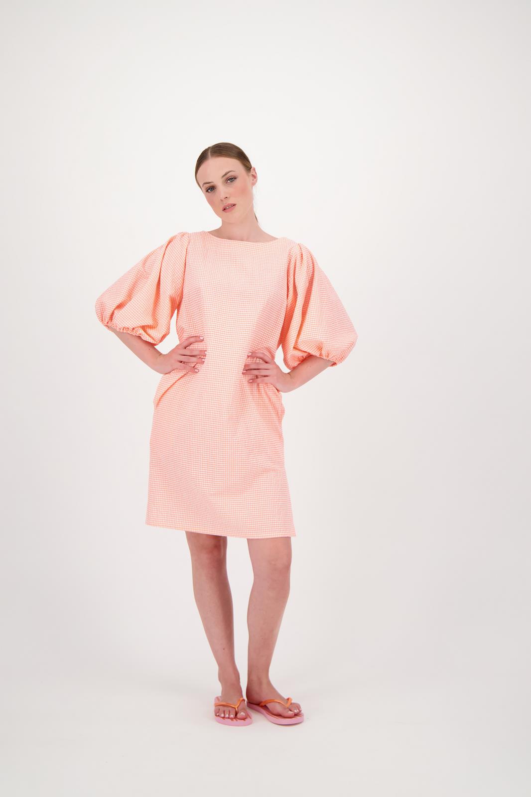 WIDE SLEEVE DRESS FLUO CHECK fluo-orang