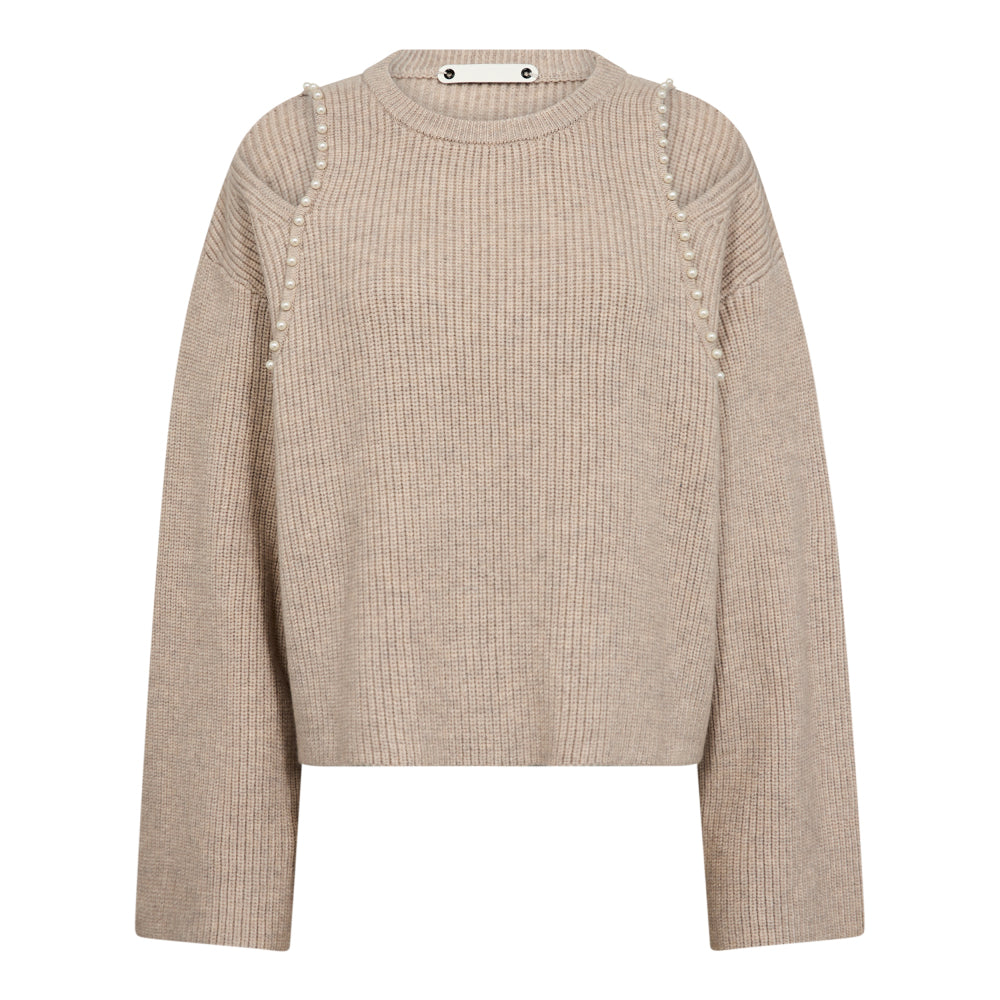 PULL LS-ON-UNI+APPLI-BEIGE