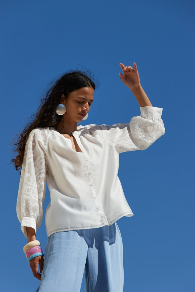 BLOUSE LM UNI ECRU + APPLI