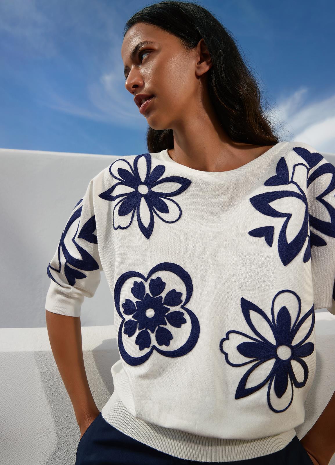 PULL UNI ECRU + BLOEMEN