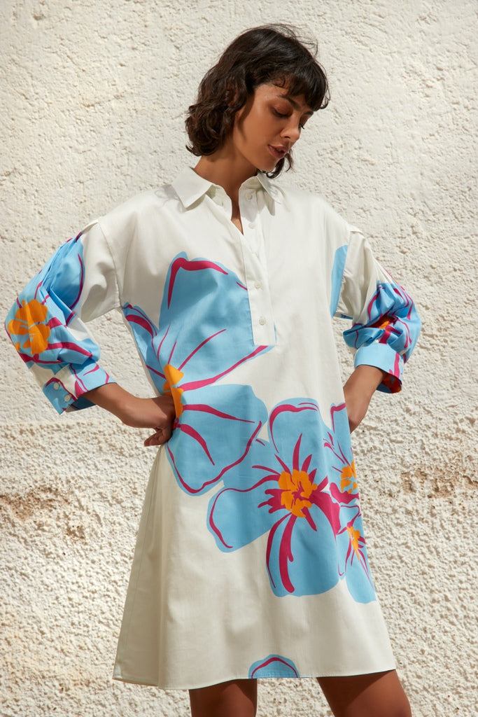 JURK LM UNI WIT + BLOEMEN