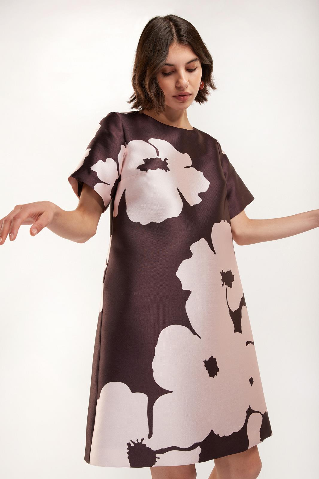 DRESS 3/4S-*-PRINT-BROWN