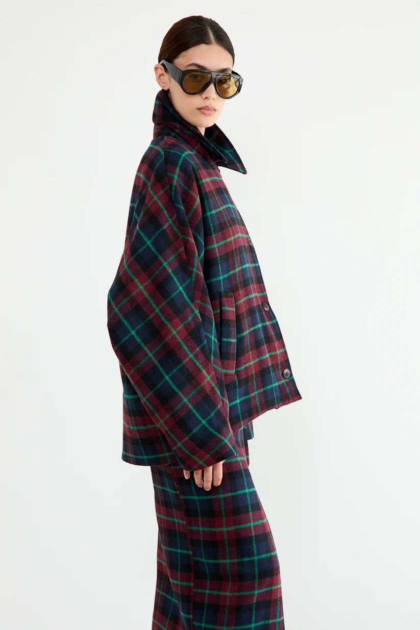 OUTDOOR S-WOOL-CHECK-AUBERGINE