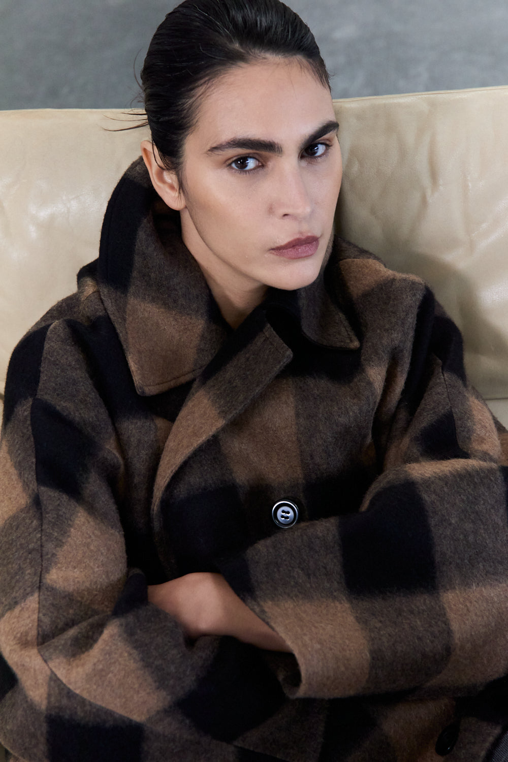 OUTDOOR S-WOOL-CHECK-CAMEL