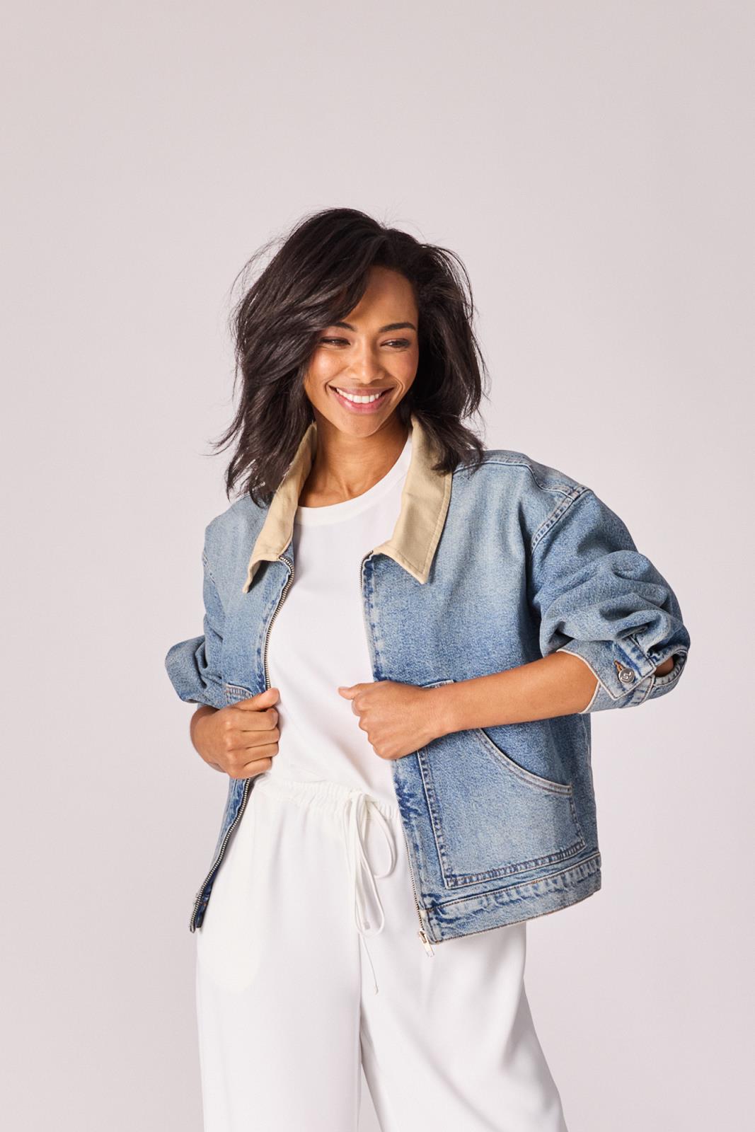 JEANSVEST CONTASTJEANS/BEIGE