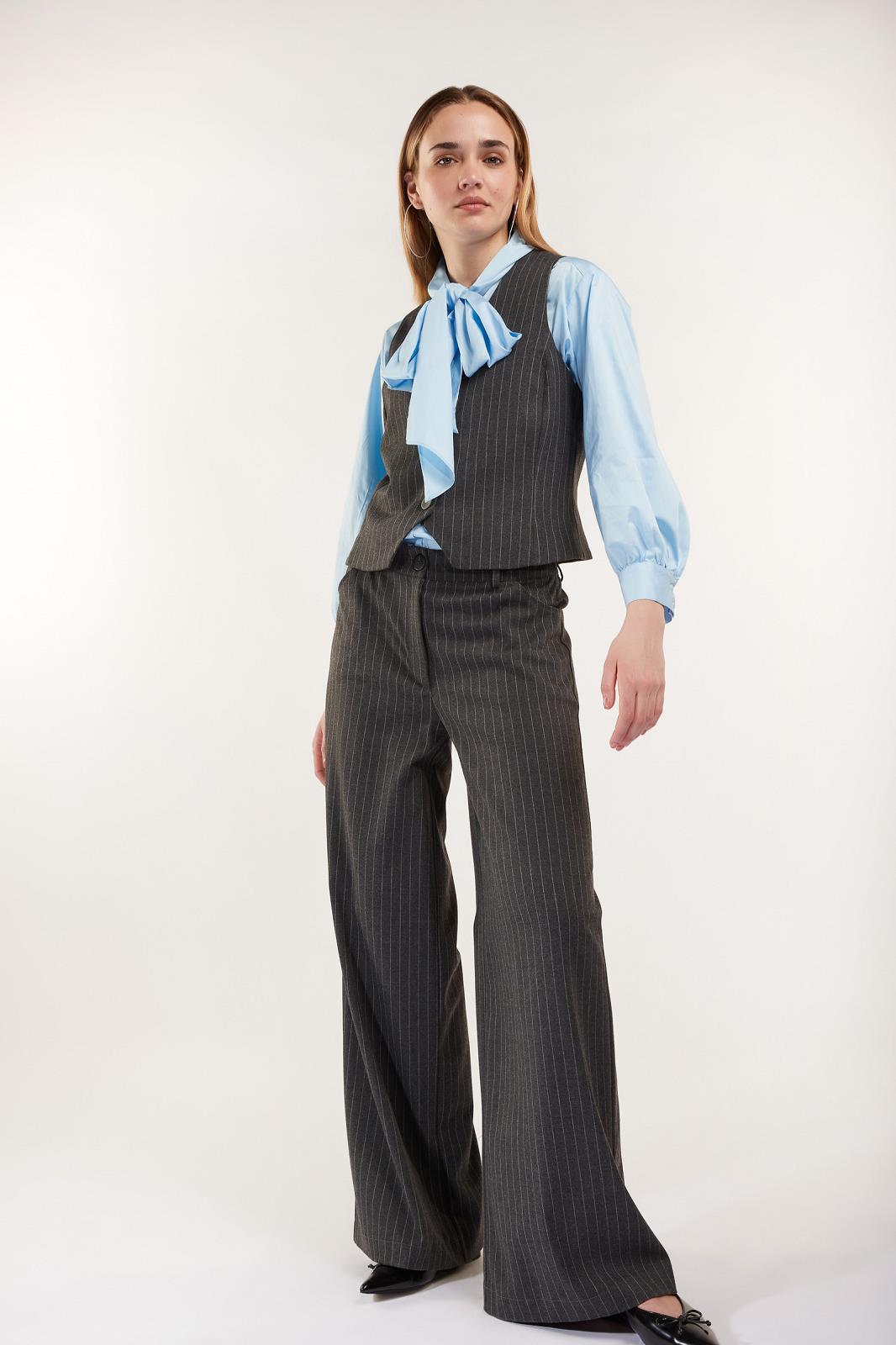 PANTS DRESSED L-*-STRIPE-ANTRACITE
