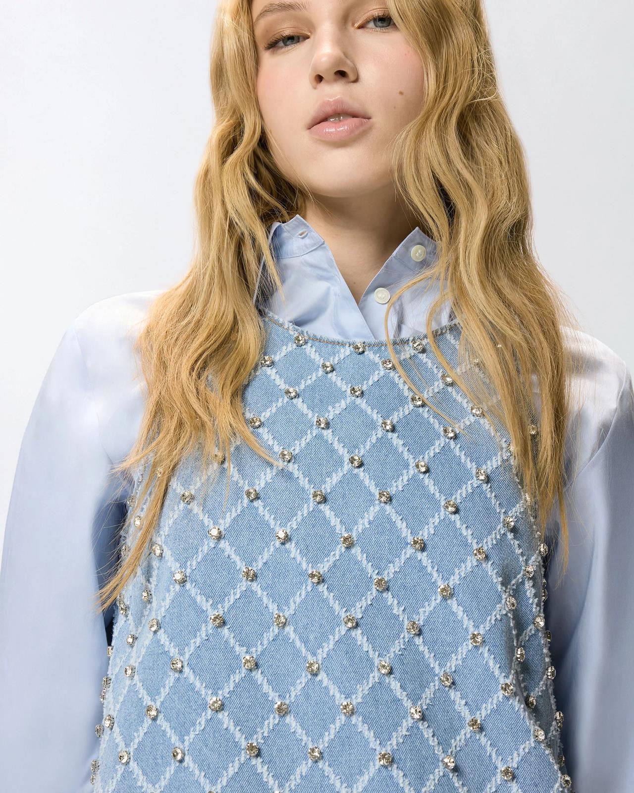 JURK ZM DENIM+APPLI BLAUW