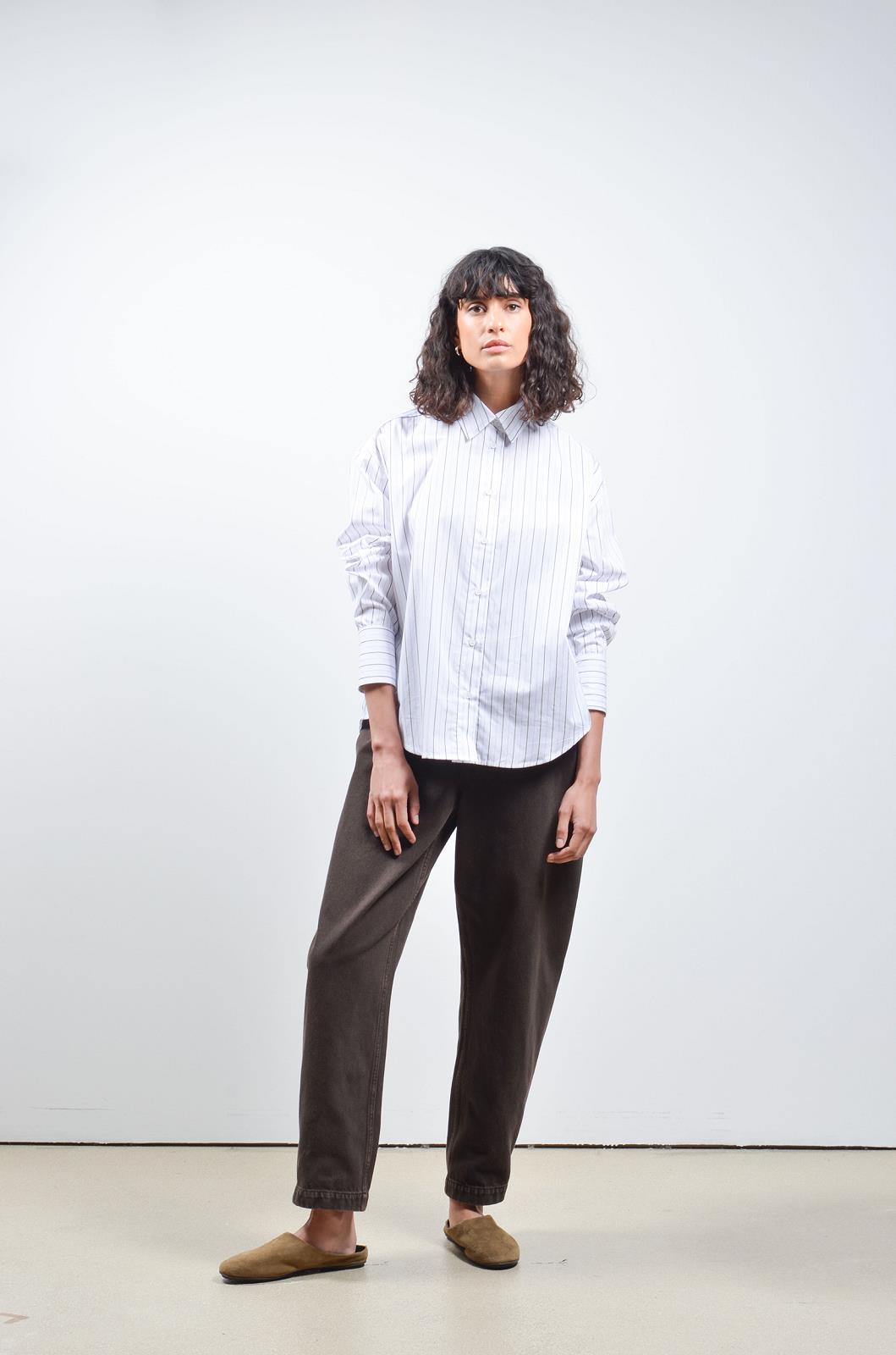 BLOUSE LS-*-STRIPE-WHITE