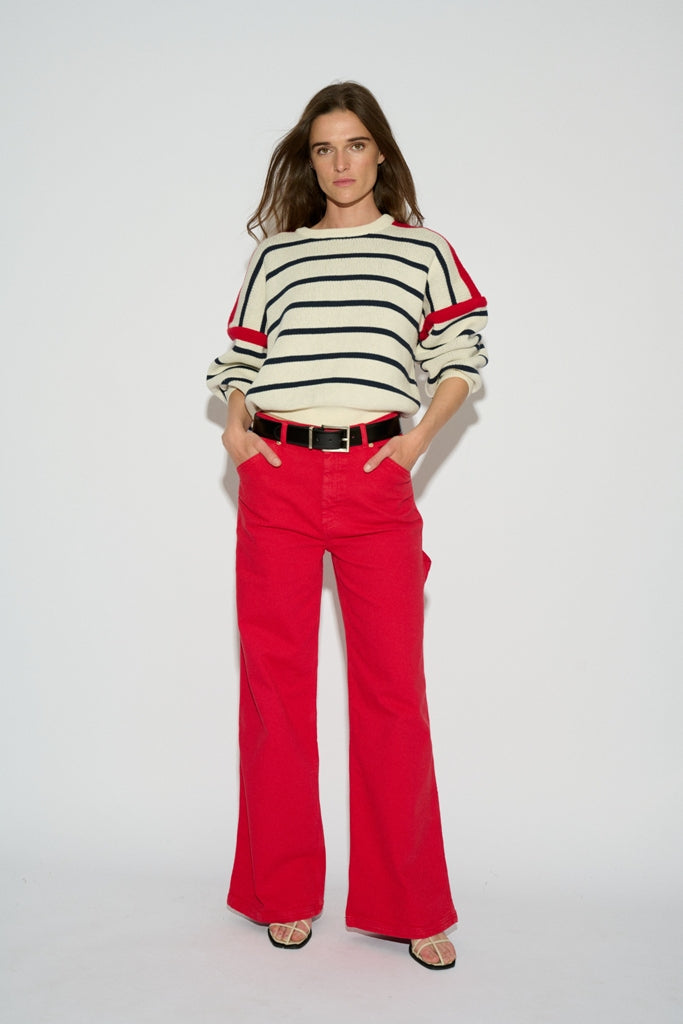 PULL ECRU MET STREPEN