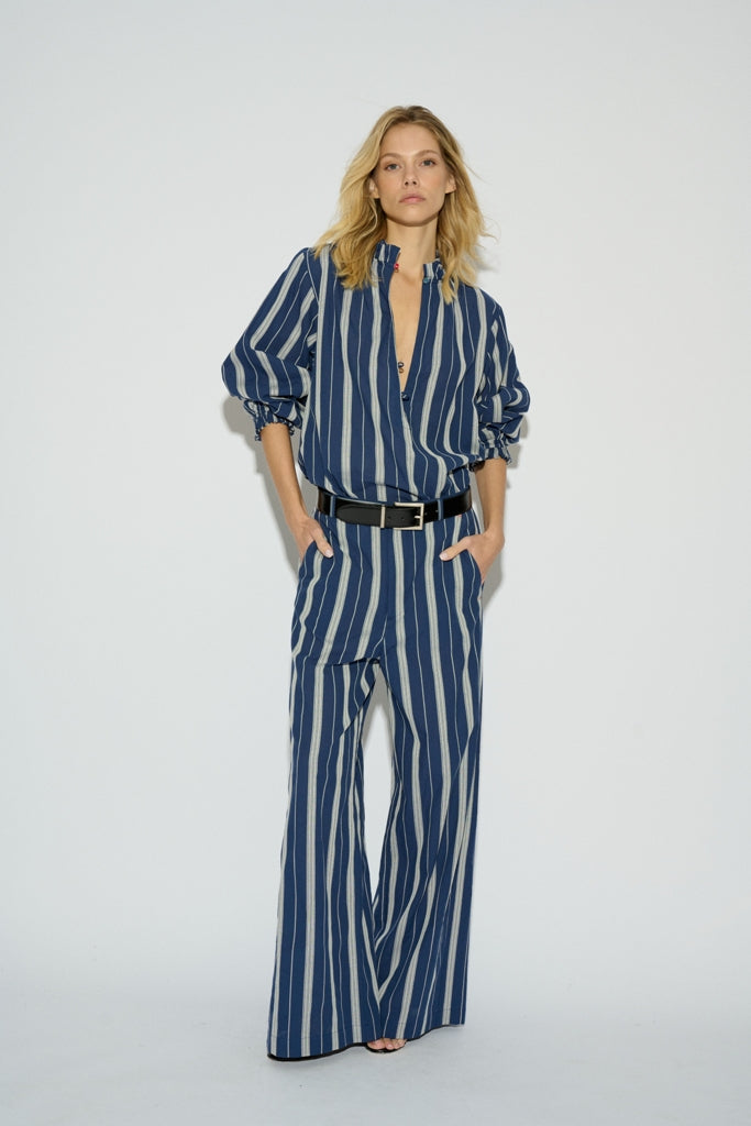 BLOUSE NAVY MET STREPEN