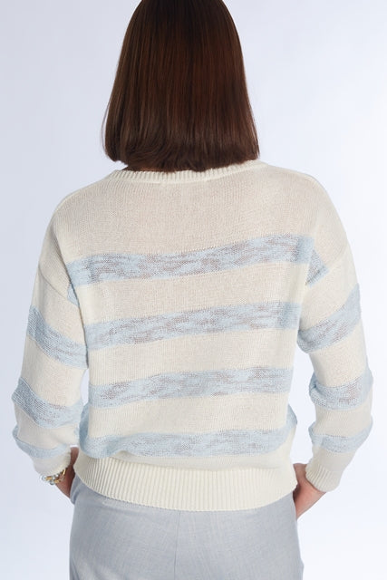PULL LM STREEP L BLAUW/BEIGE