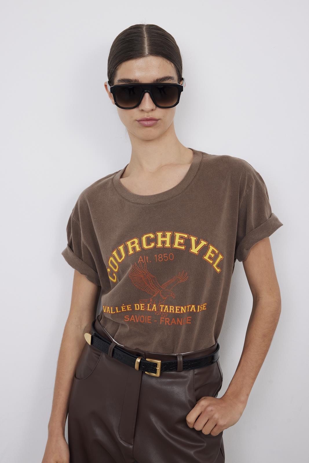 T-SHIRT SS-ON-UNI+PRINT-BROWN LIGHT