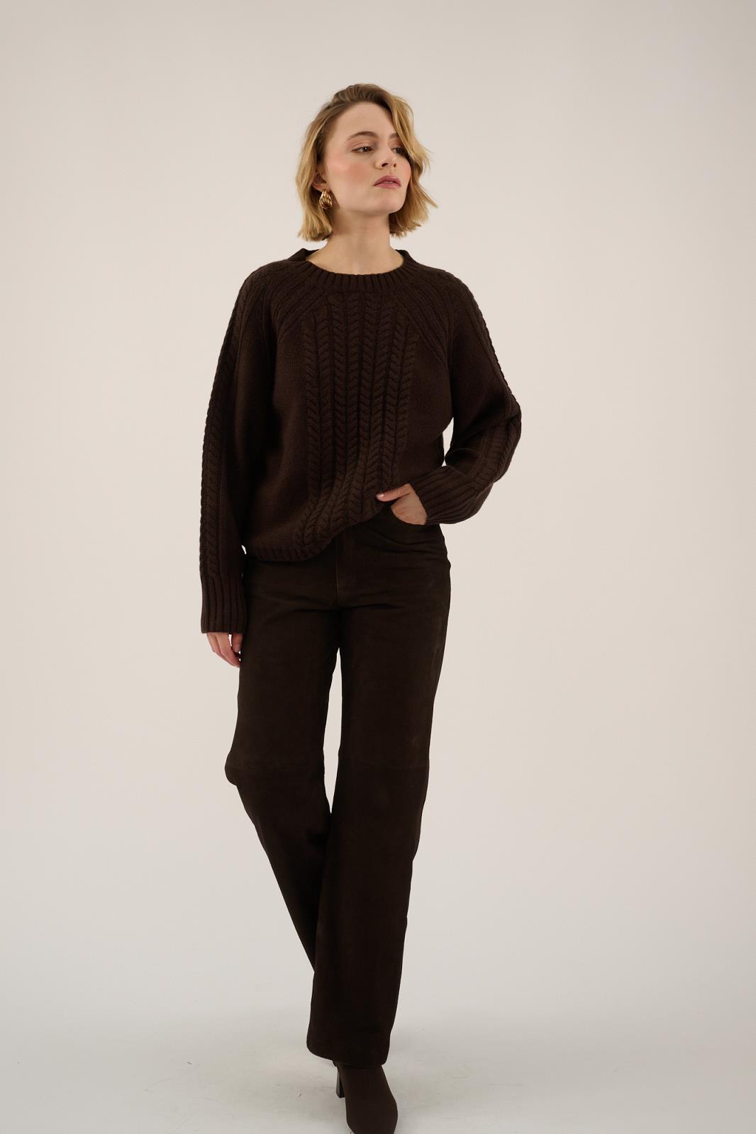 PANTS CASUAL L-LEATHER-UNI-BROWN DARK