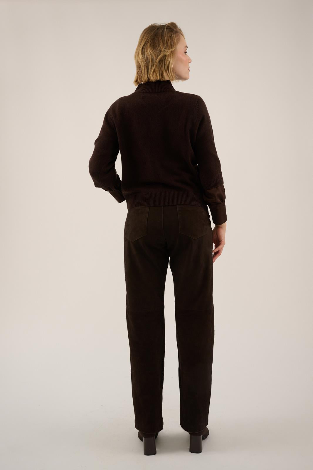 PANTS CASUAL L-LEATHER-UNI-BROWN DARK