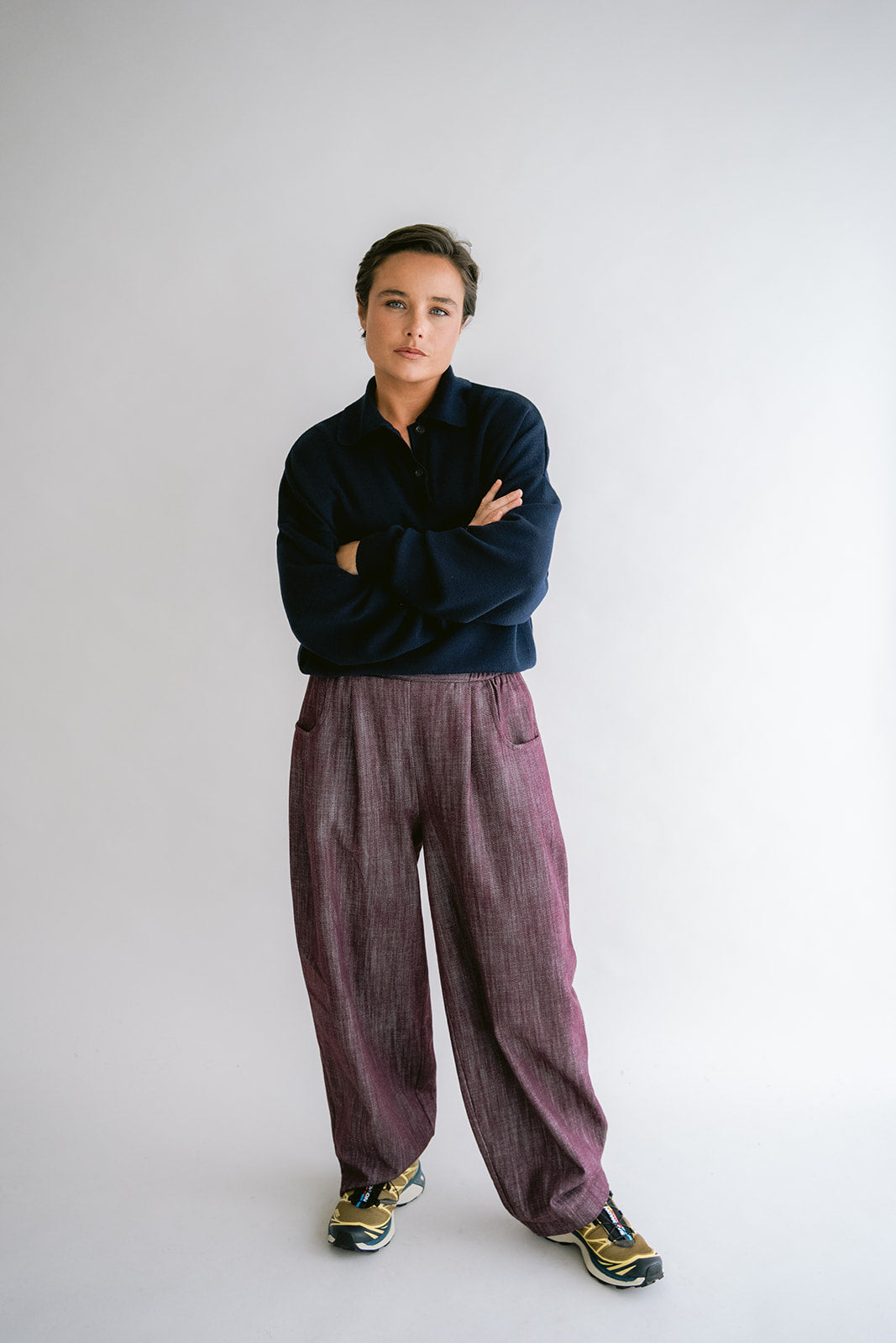 BROEK DENIM BARREL BORDEAUX