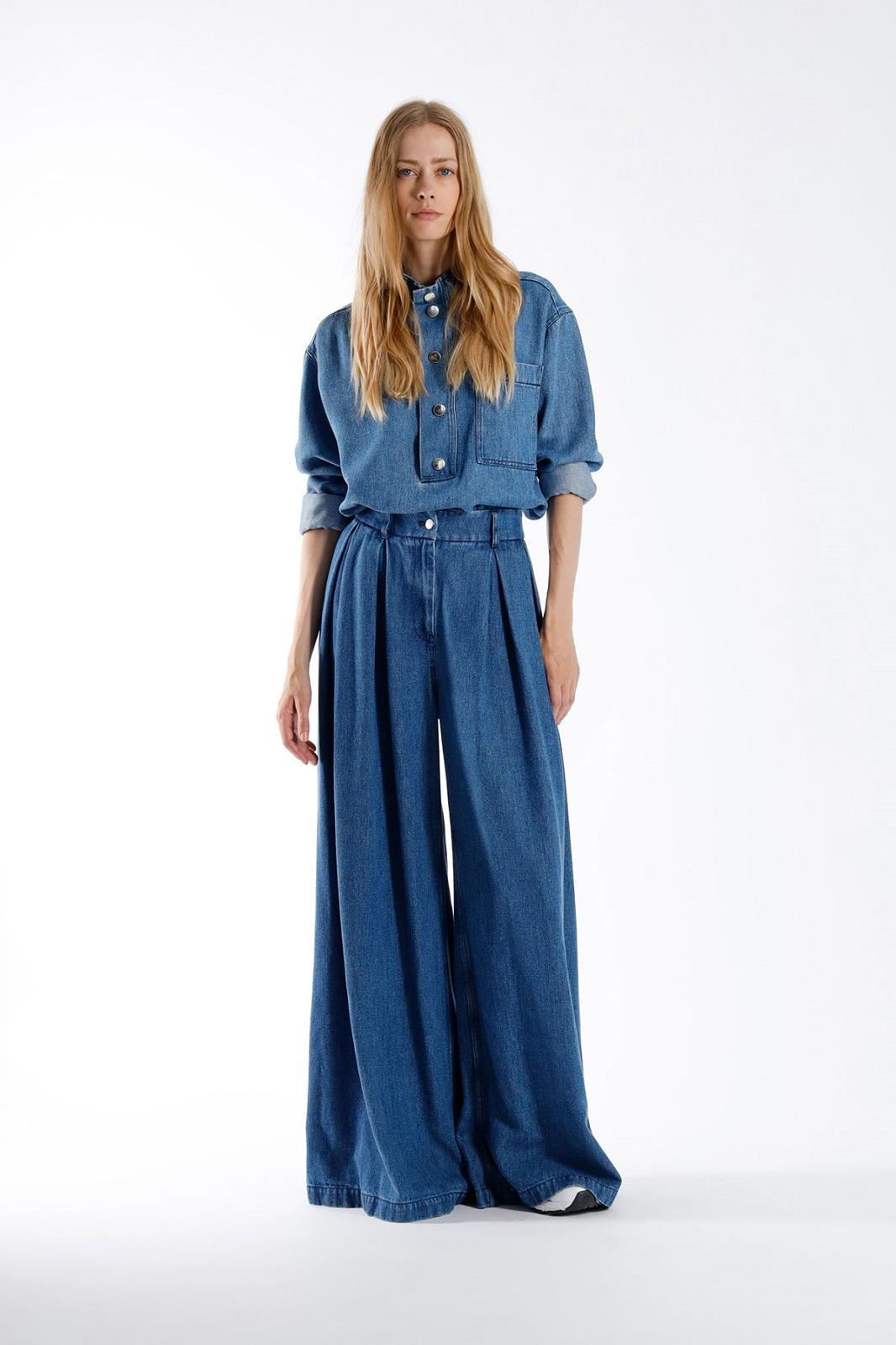 BLOUSE LS-DENIM-UNI-BLUE