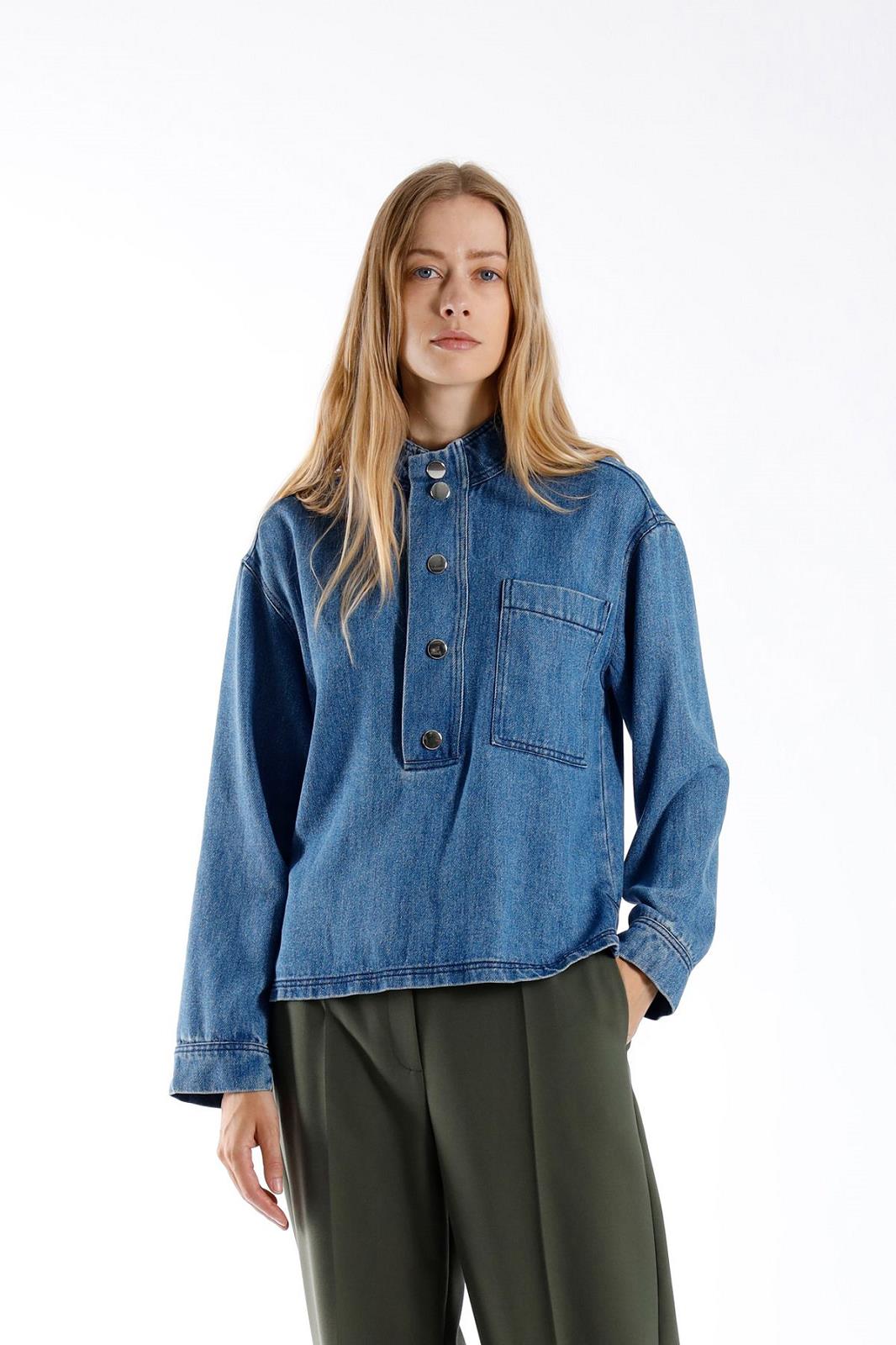 BLOUSE LS-DENIM-UNI-BLUE