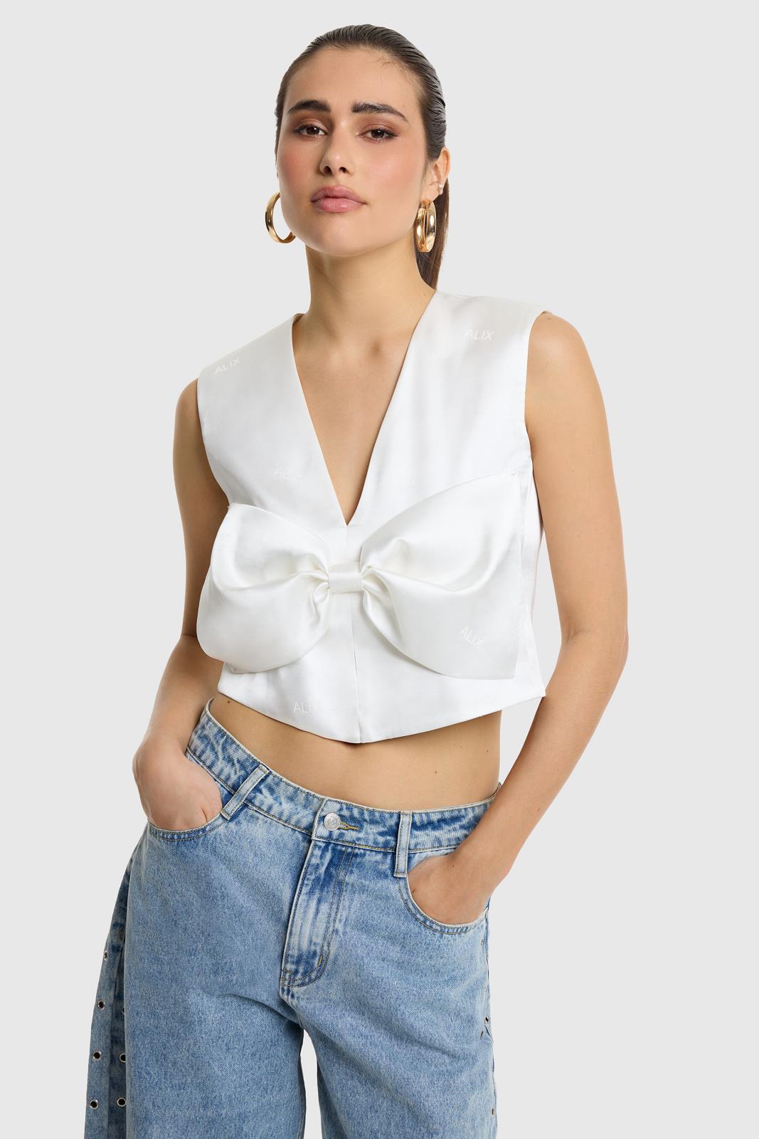 Woven Text Bow Top