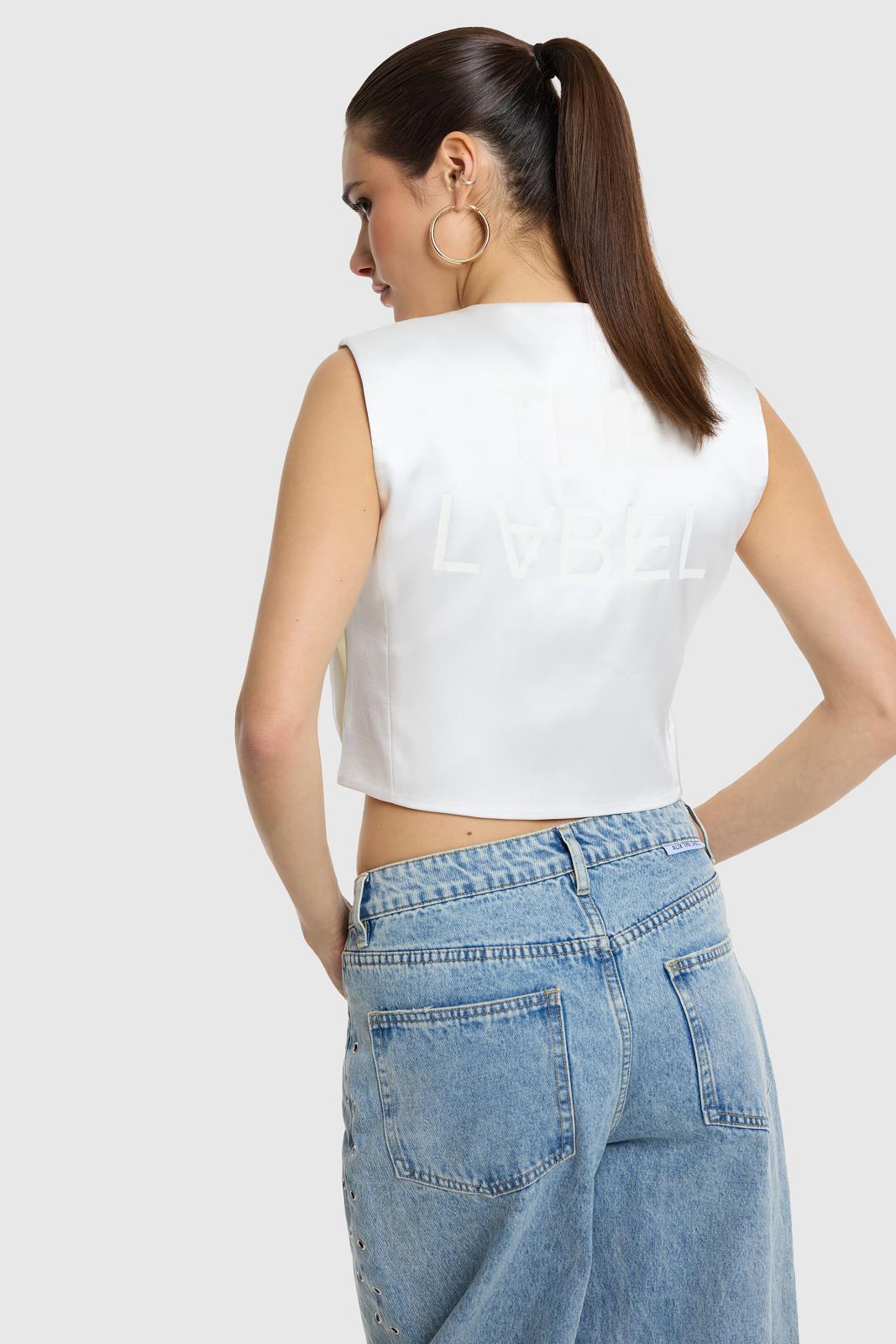Woven Text Bow Top