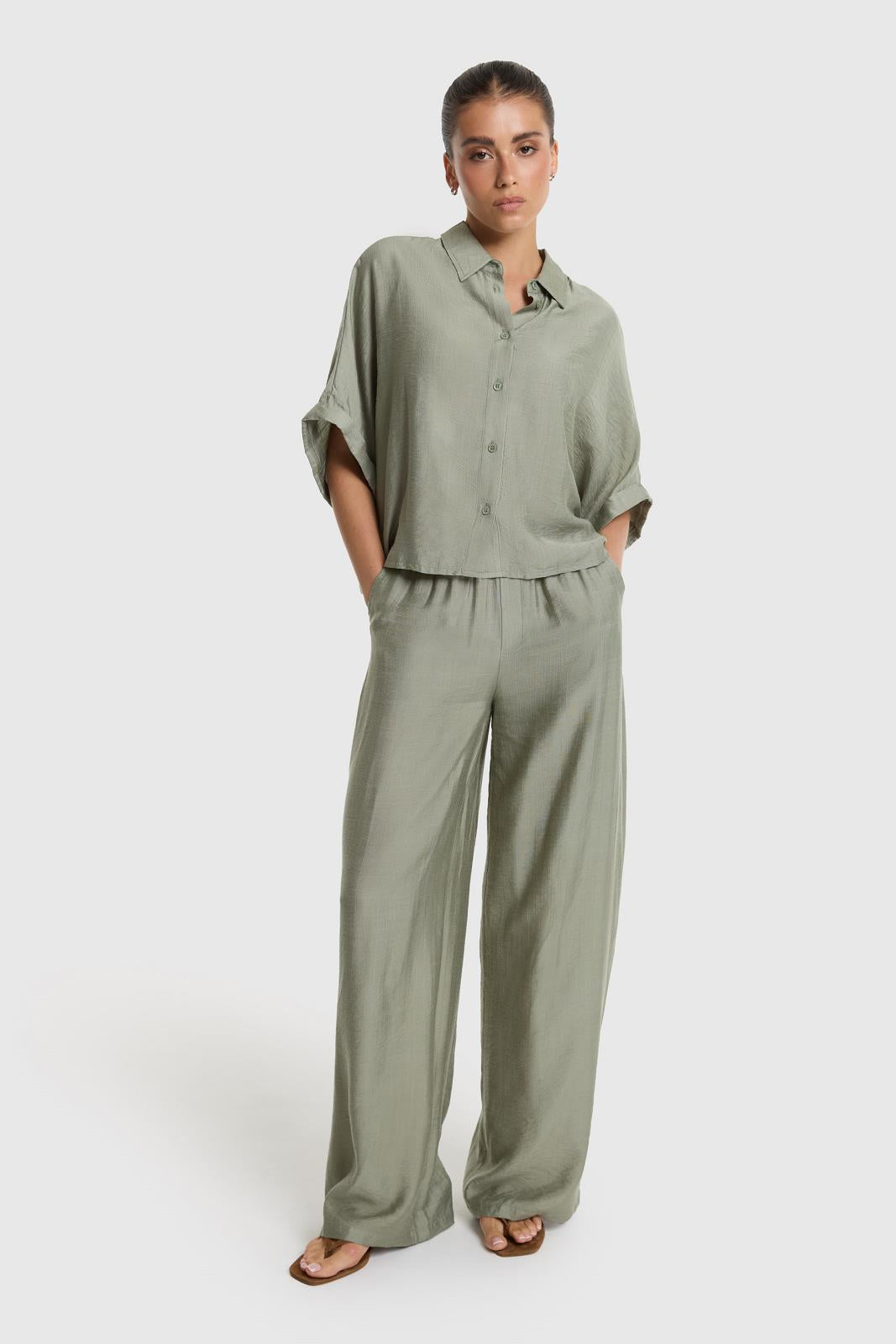 Woven Irregular Wide Leg Pants