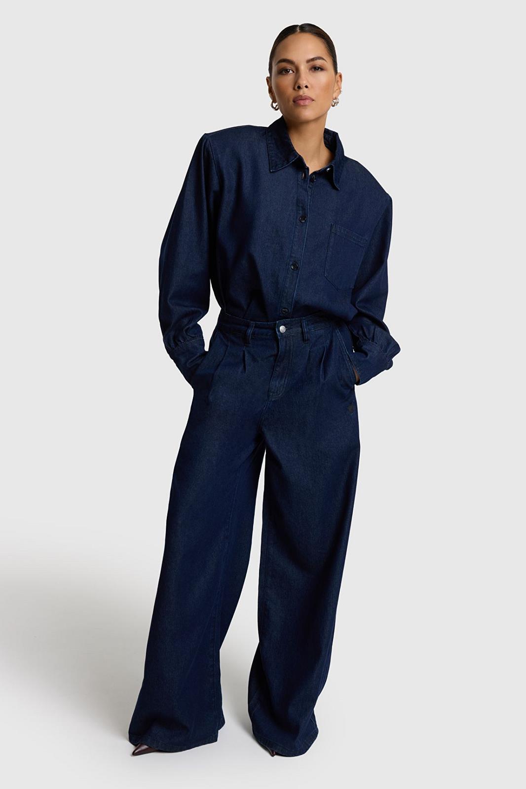 Woven Wide Leg Denim Pants