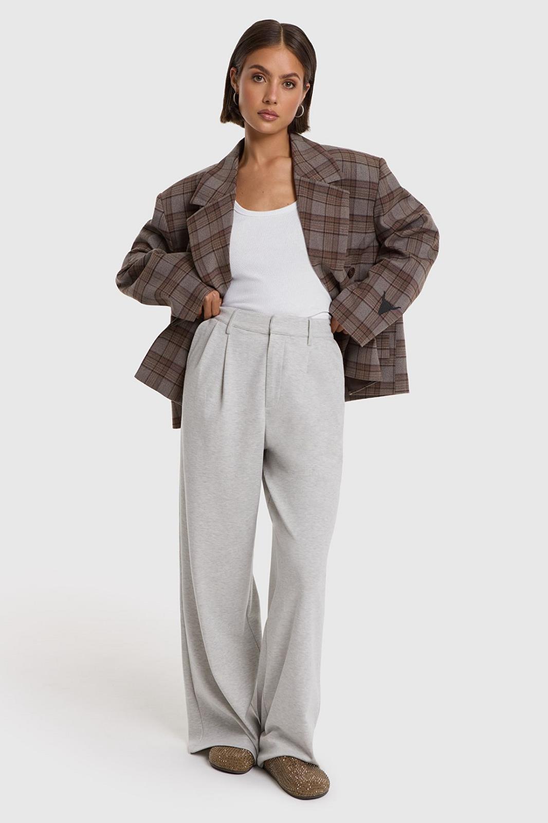 Woven Cropped Check Blazer