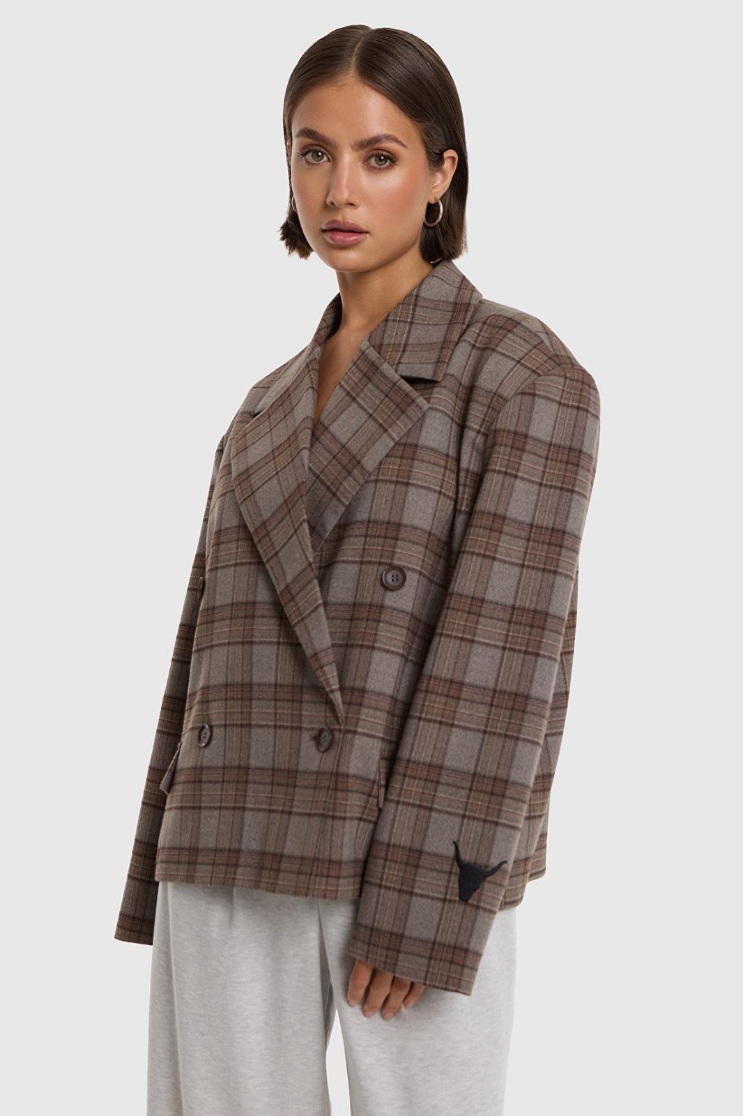 Woven Cropped Check Blazer