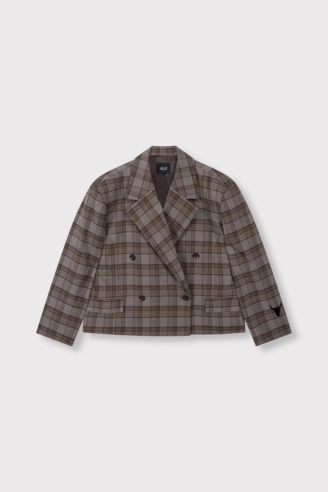 Woven Cropped Check Blazer