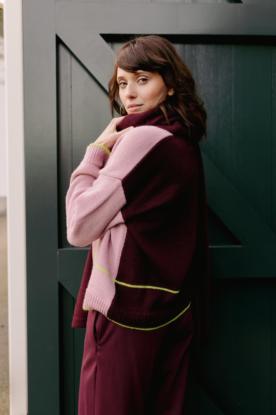 PULL LM BICOL BORDEAUX/ROZE